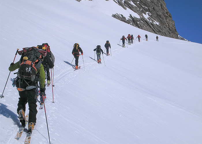 gruppo di scialpinisti in allenamento gruppo di scialpinisti in allenamento