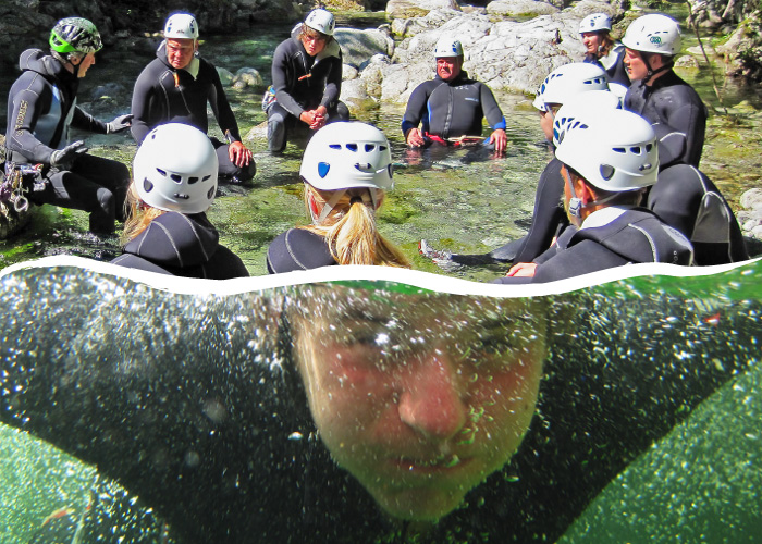 gruppo di discesa in canyoning